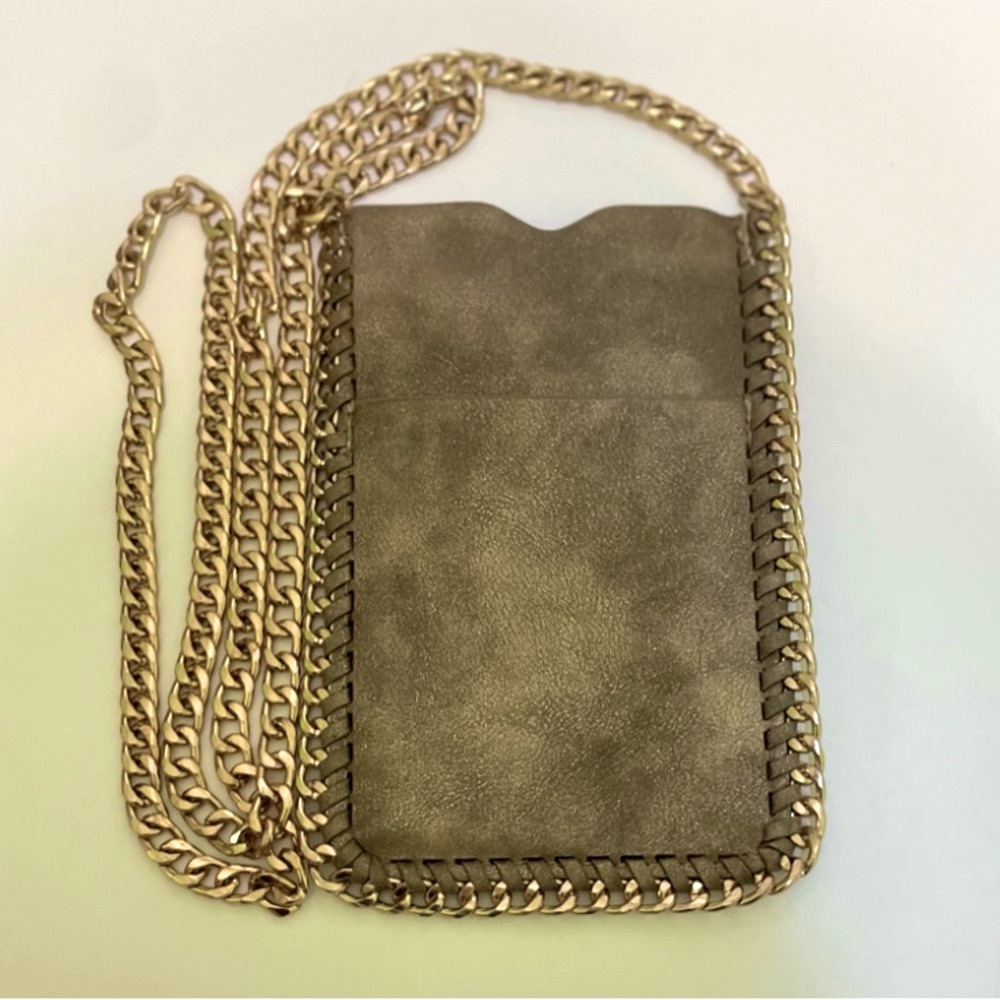 NWOT Crossbody Phone Holder WhipStitch Chain Trim Gold Chain Strap Bag